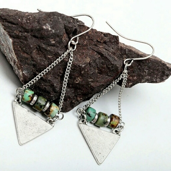 Turquoise Triangle Dangle Earrings - Picture 4 of 5